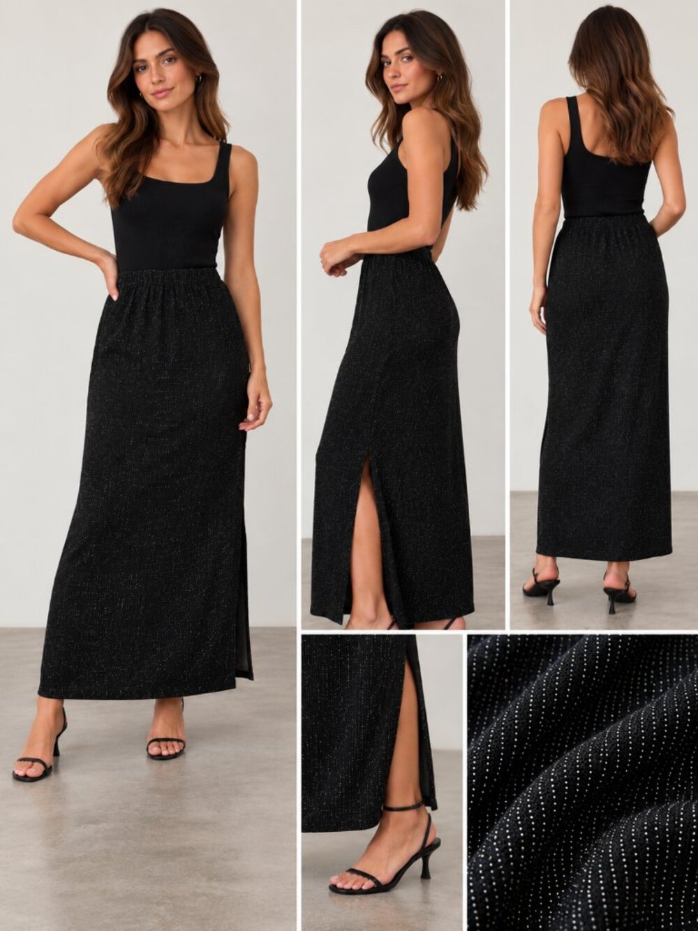 ARTEX COLLECTION Vintage Metallic Black Maxi Skirt Size Large